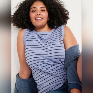 Old Navy Vintage Loose Sleeveless Blue Striped Tee shirt T-Shirt Tank Top Med